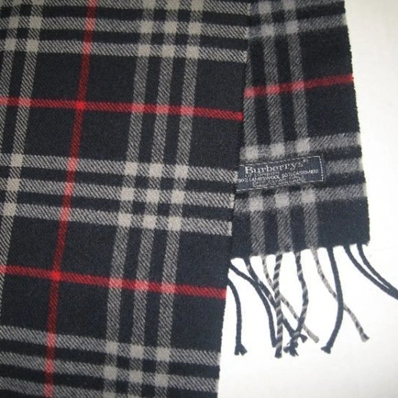 ❤️AMAZING BURBERRYS of LONDON Cashmere/Wool Red White Navy Nova Check Scarf - Picture 1 of 6